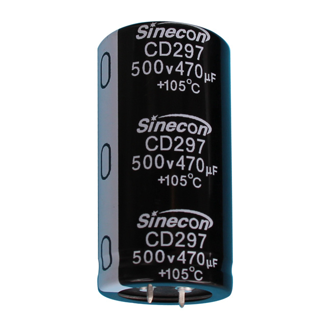 Tegangan ultra-tinggi CD297, kebocoran rendah, kapasitor elektrolitik aluminium snap-in panjang Tegangan ultra-tinggi CD297, kebocoran rendah, kapasitor elektrolitik aluminium snap-in panjang